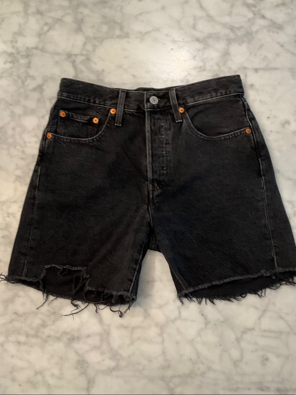 Levi’s Black Distressed High-Rise Denim Shorts